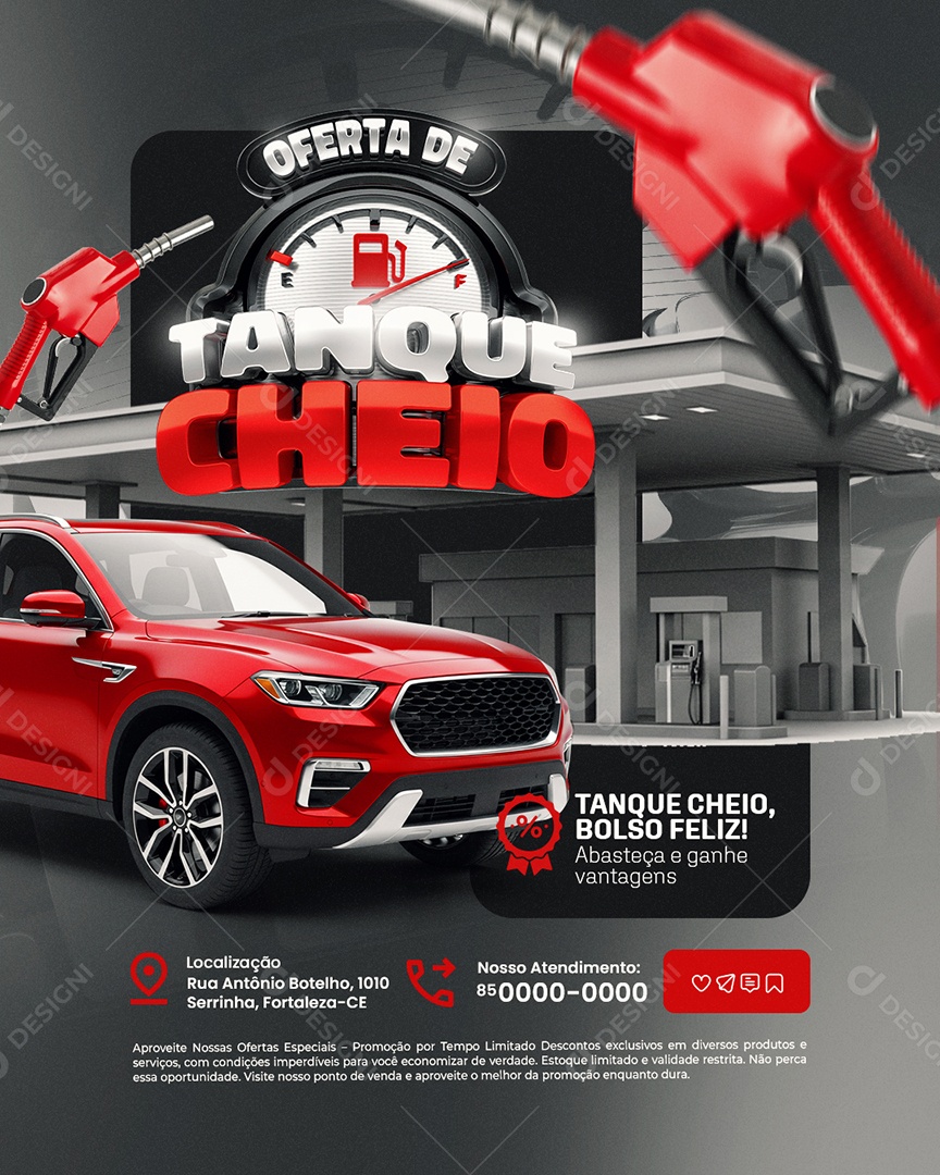 Posto de Gasolina Oferta de Tanque Cheio Bolso Feliz Social Media PSD Editável