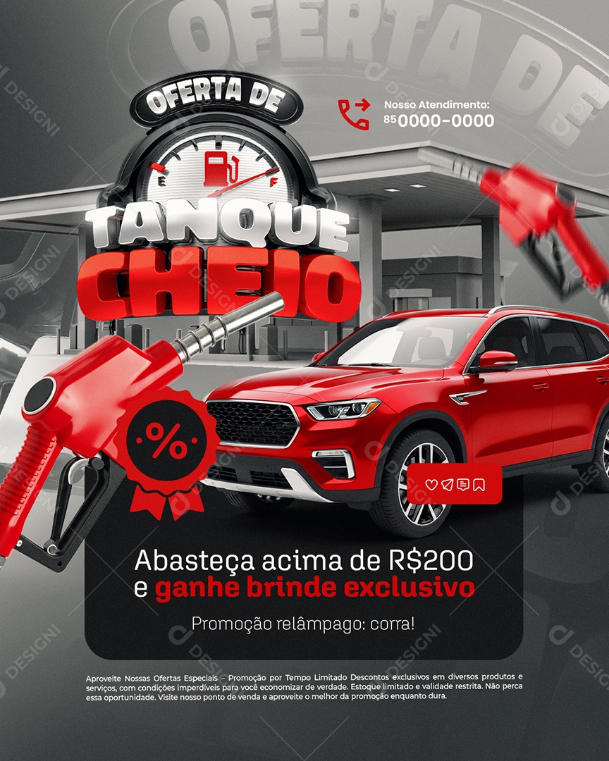 Posto de Gasolina Oferta de Tanque Cheio Abasteça Social Media PSD Editável