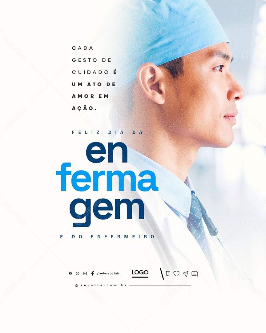 Feliz Dia da Enfermagem e do Enfermeiro 12 de Maio Social Media PSD Editável