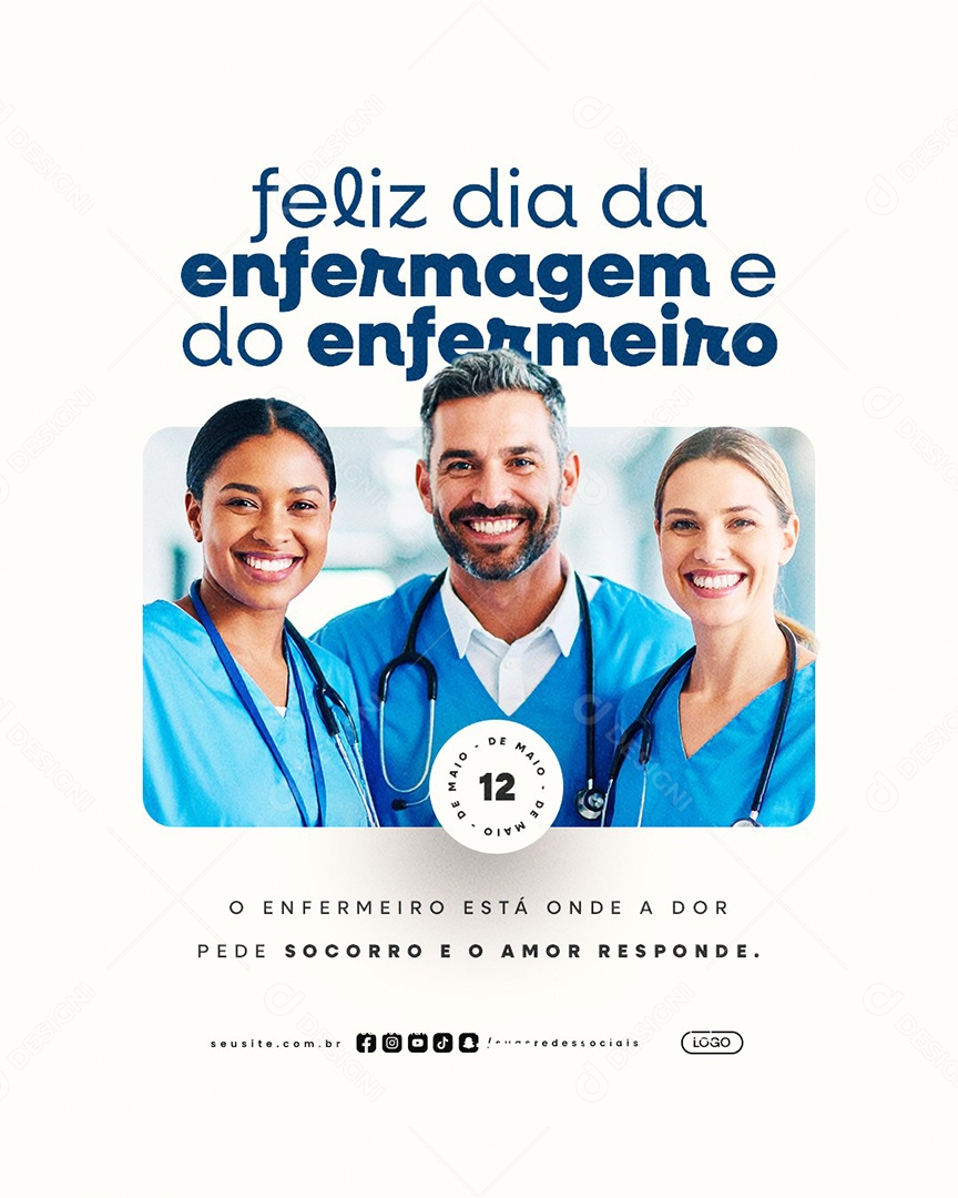 Feliz Dia da Enfermagem e do Enfermeiro 12 de Maio Social Media PSD Editável