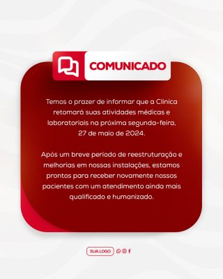 Comunicado Importante Clinica Social Media PSD Editável