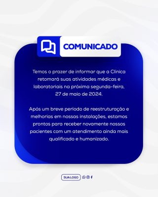 Comunicado Importante Clinica Social Media PSD Editável