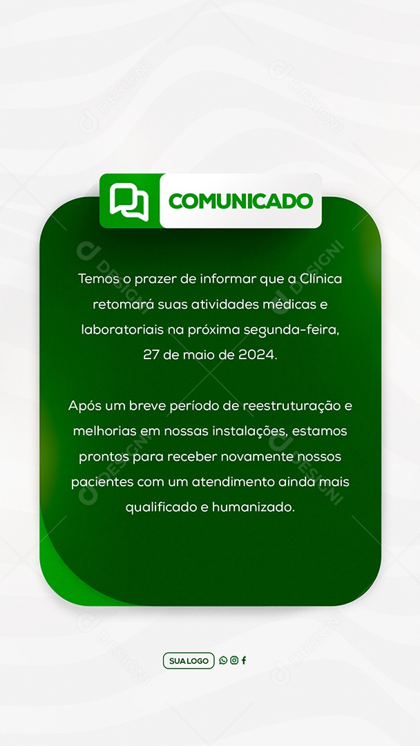 Story Comunicado Importante Clinica Social Media PSD Editável