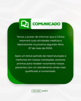 Comunicado Importante Clinica Social Media PSD Editável
