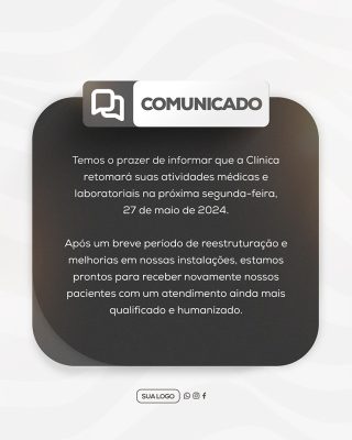 Comunicado Importante Clinica Social Media PSD Editável