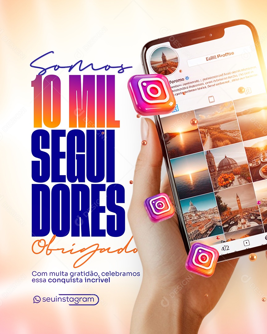 Obrigado Somos 10 mil de Seguidores Social Media PSD Editável