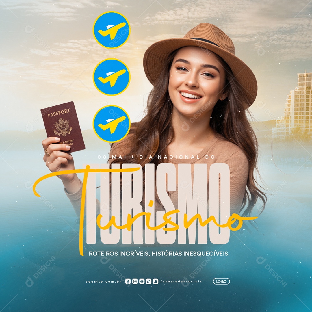 Dia Nacional do Turismo 08 de Maio Social Media PSD Editável