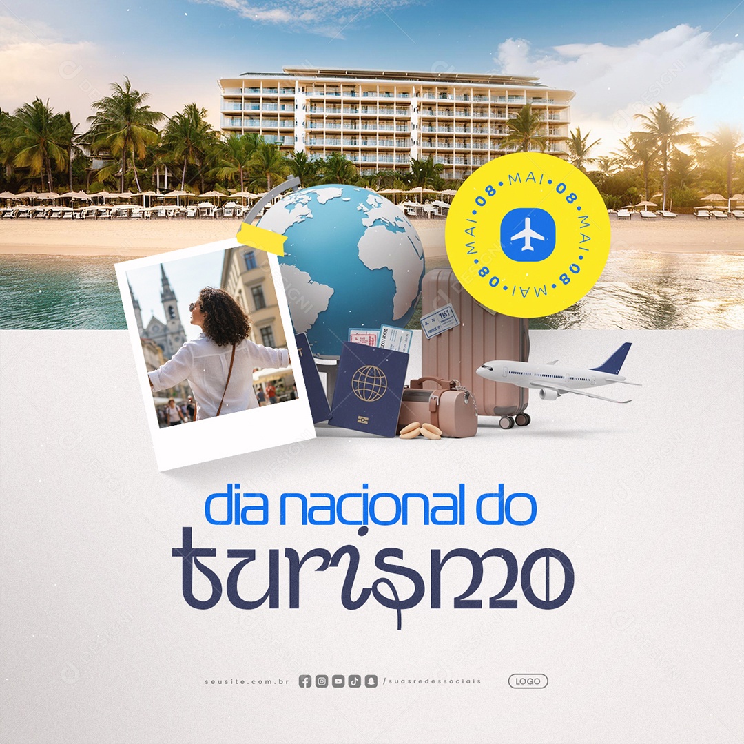 Dia Nacional do Turismo 08 de Maio Social Media PSD Editável