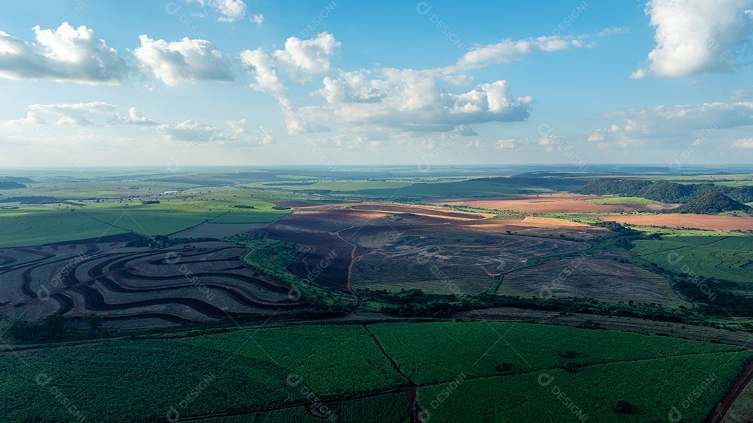 Imagem aérea mostrando padrões geométricos de cultivo Imagem