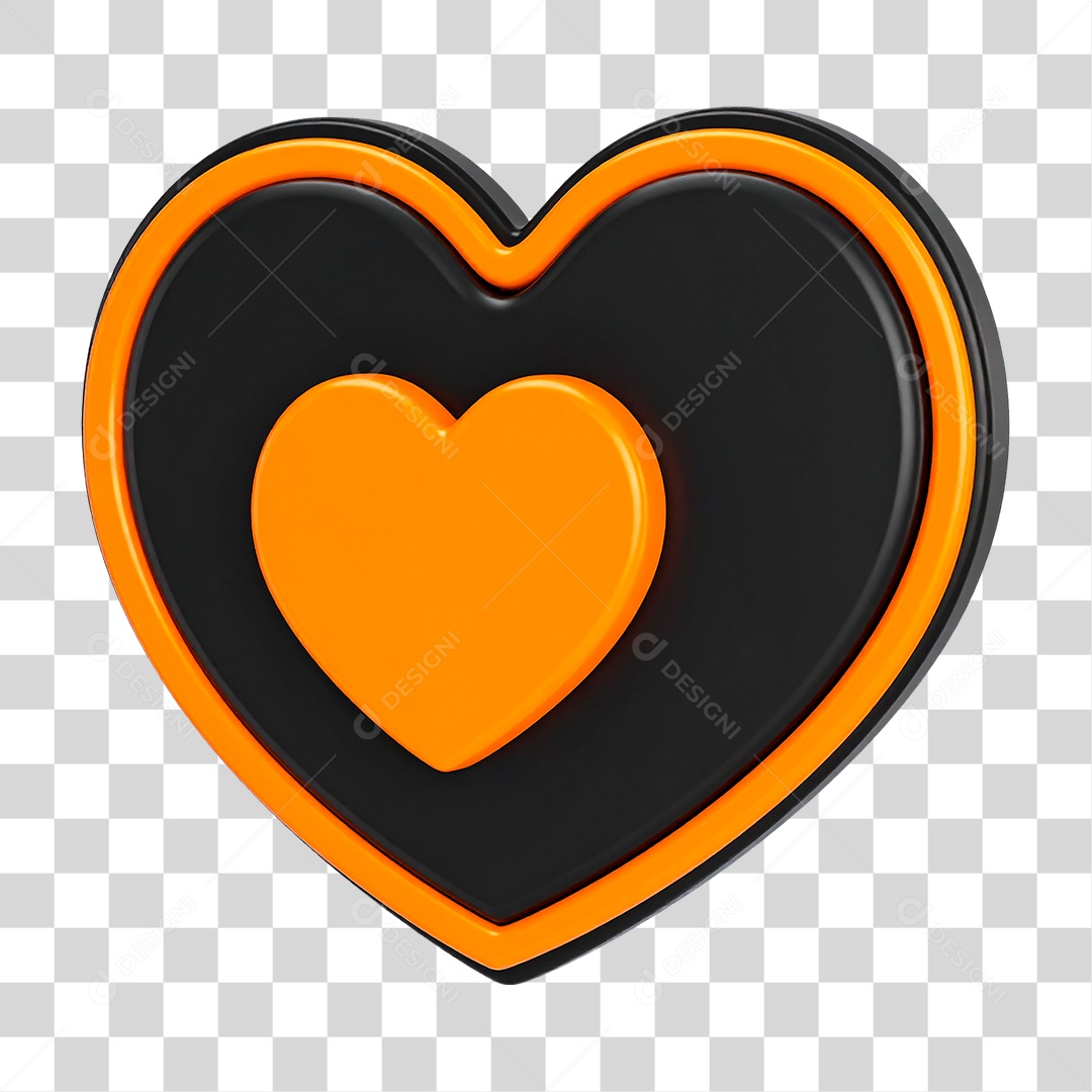 Ícone 3D Coração PNG Transparente