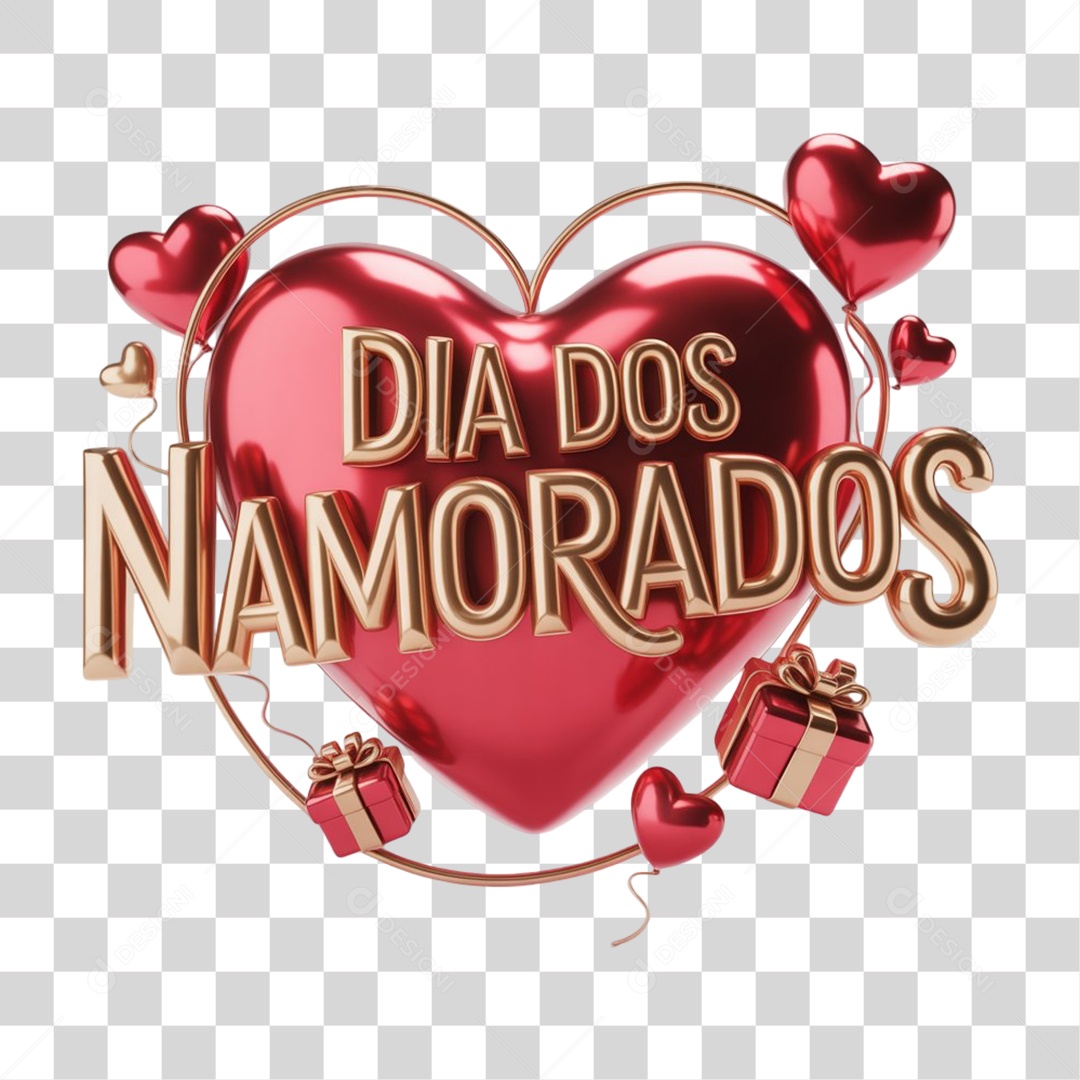 Selo 3D Dia dos Namorados PNG Transparente