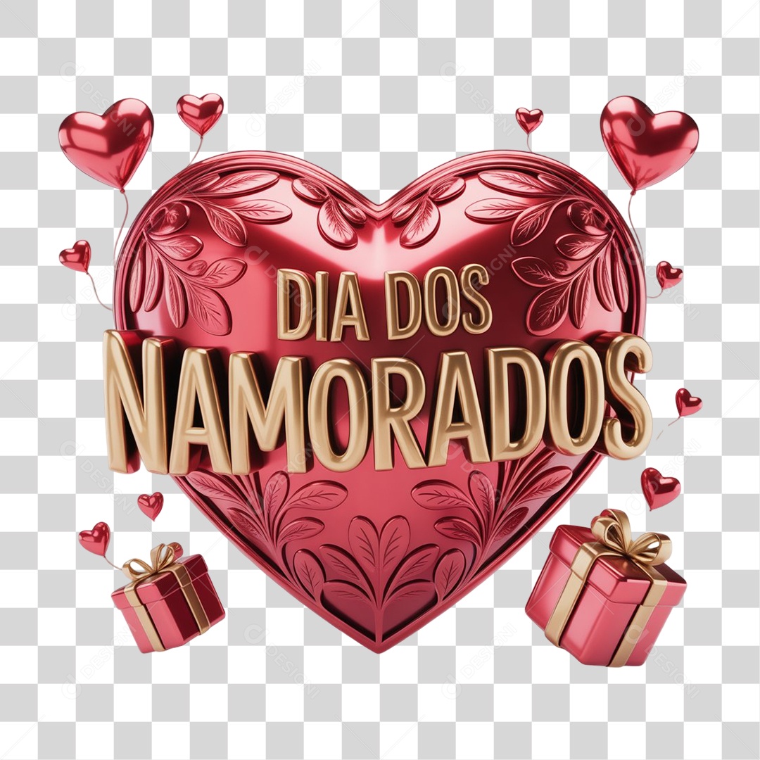 Selo 3D Dia dos Namorados PNG Transparente