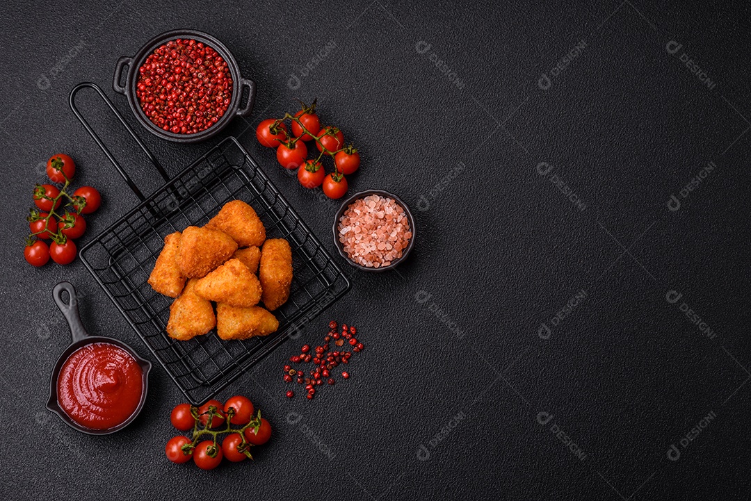 Nuggets fritos em uma mesa pedra