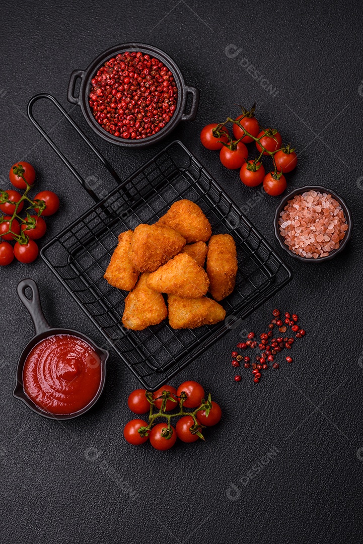 Nuggets fritos em uma mesa pedra