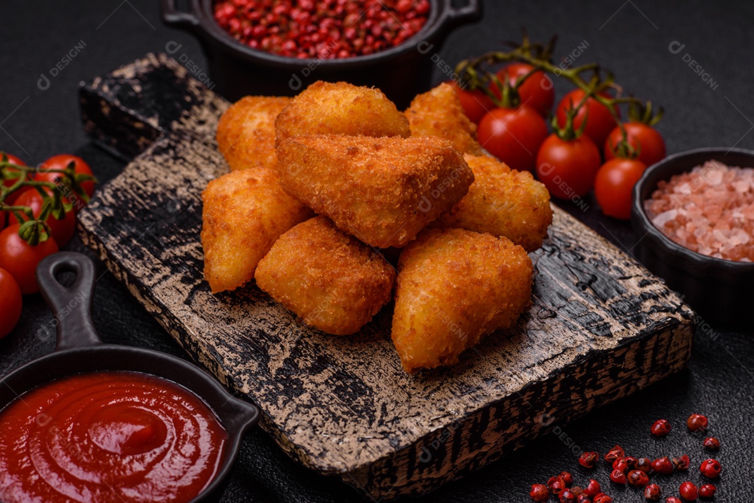 Nuggets fritos em uma mesa pedra