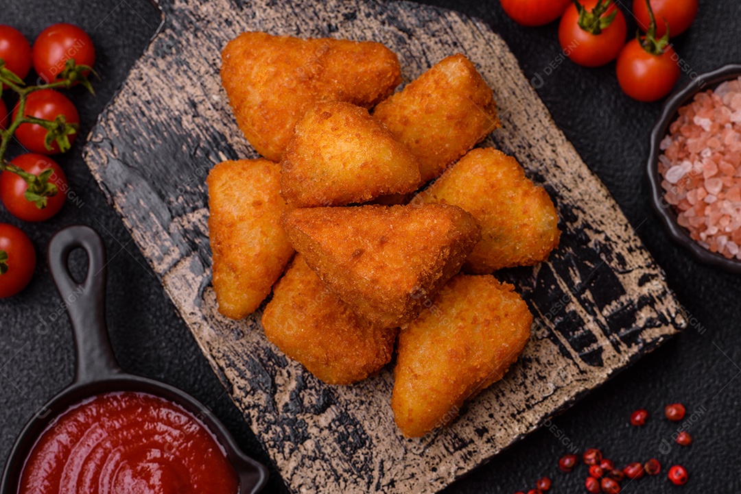 Nuggets fritos em uma mesa pedra