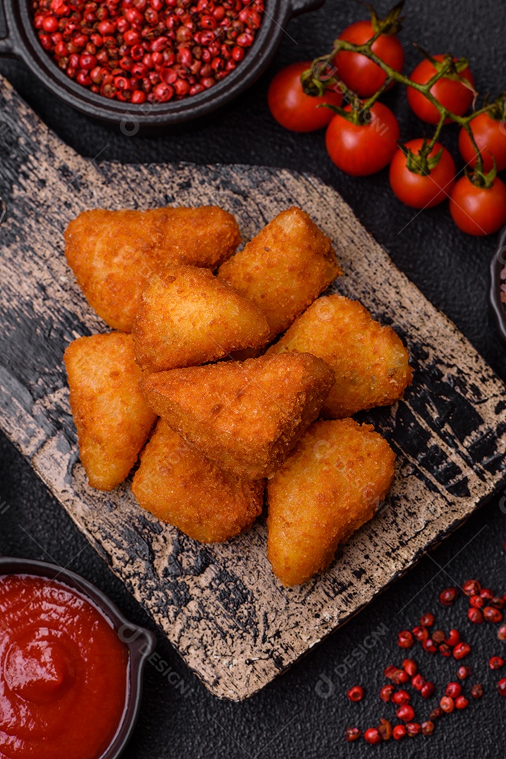 Nuggets fritos em uma mesa pedra