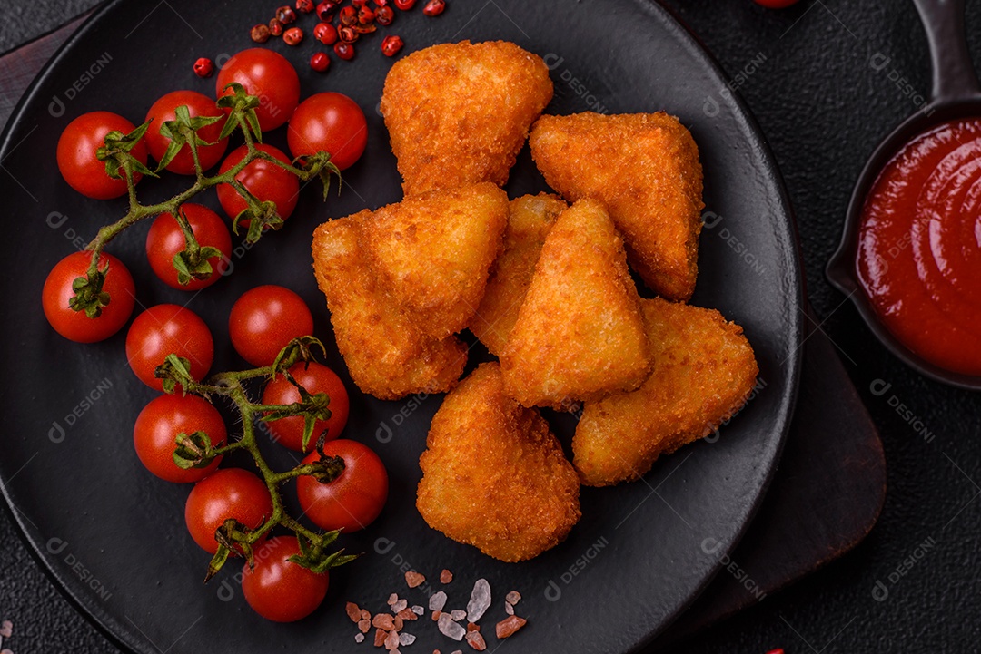 Nuggets fritos em uma mesa pedra
