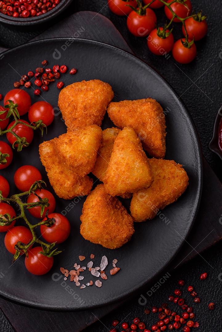 Nuggets fritos em uma mesa pedra