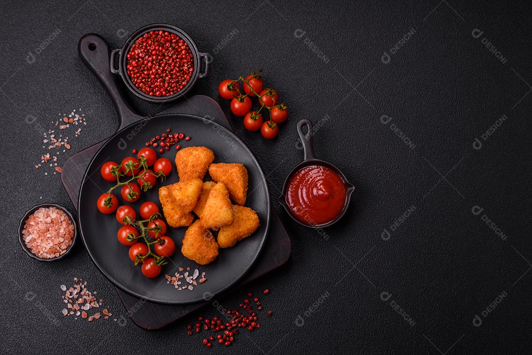 Nuggets fritos em uma mesa pedra