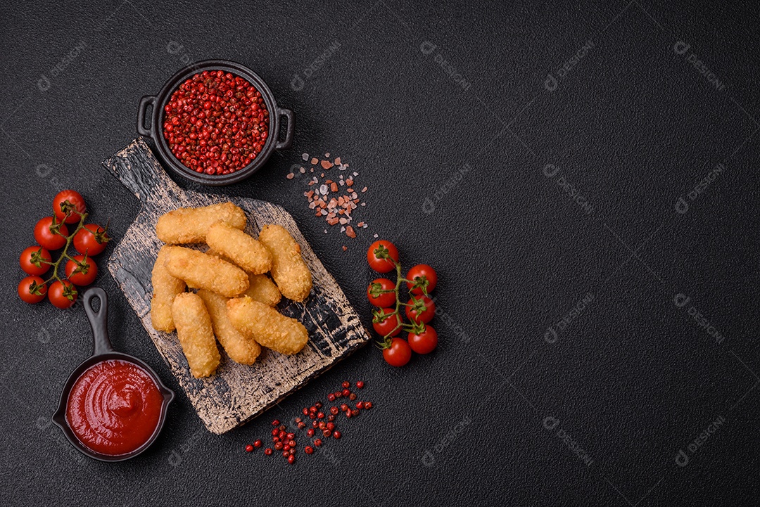 Nuggets fritos em uma mesa pedra