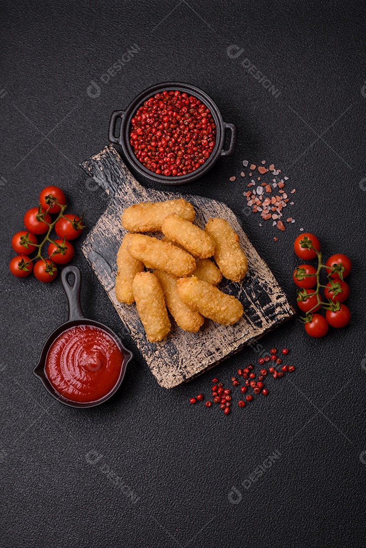 Nuggets fritos em uma mesa pedra