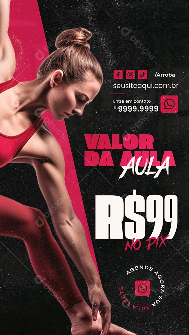 Story Personal Trainer Academia Valor da Aula Agende Agora Social Media PSD Editável