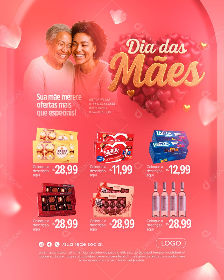 Encarte Dia Das Mães Produtos Supermercado Social Media PSD Editável