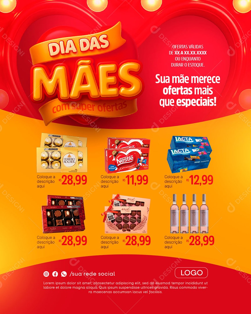 Encarte Dia Das Mães Produtos Supermercado Social Media PSD Editável