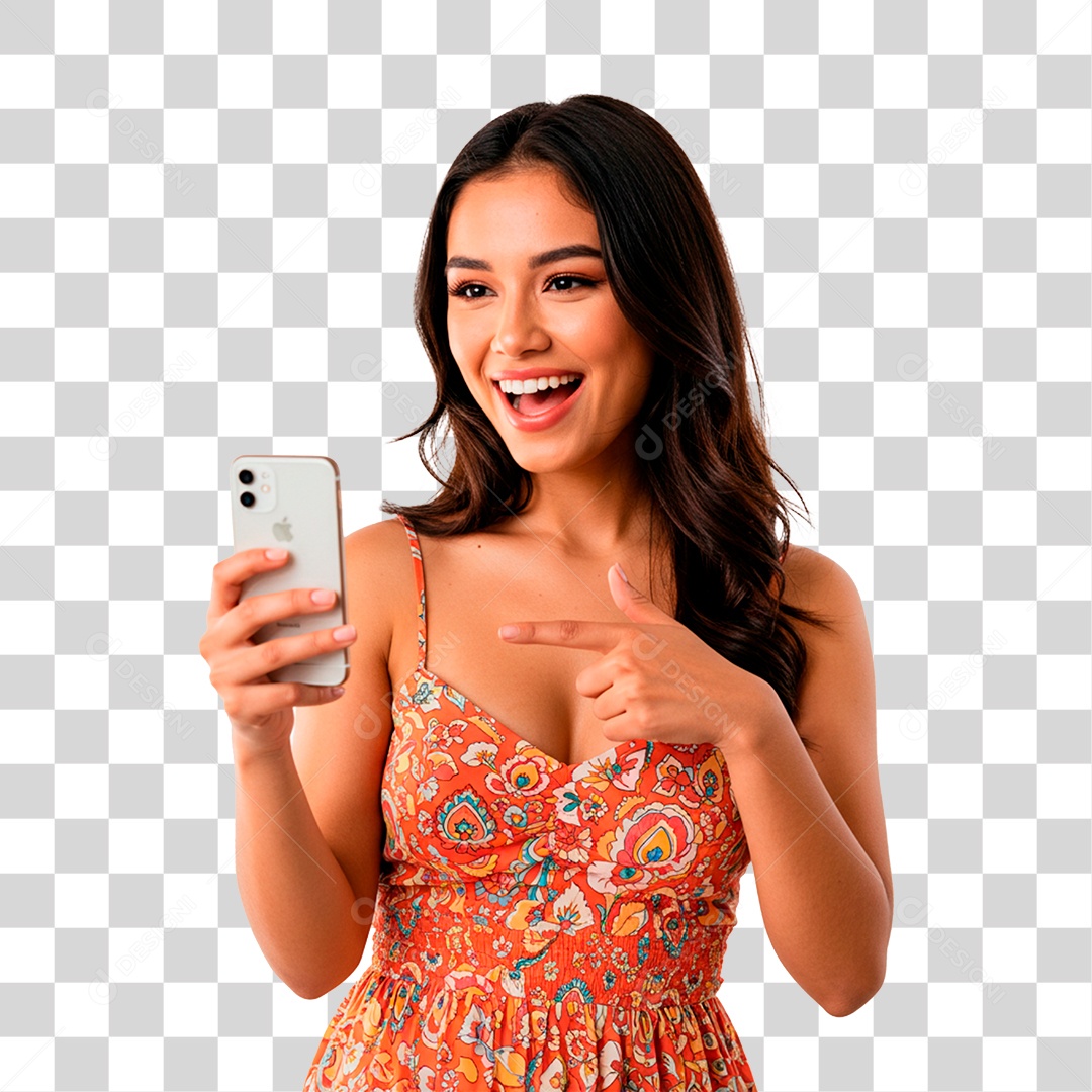 Mulher com Celular PNG Transparente