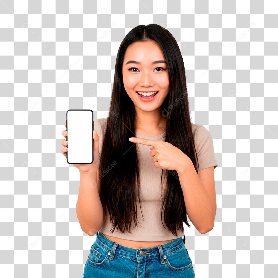 Mulher com Celular PNG Transparente