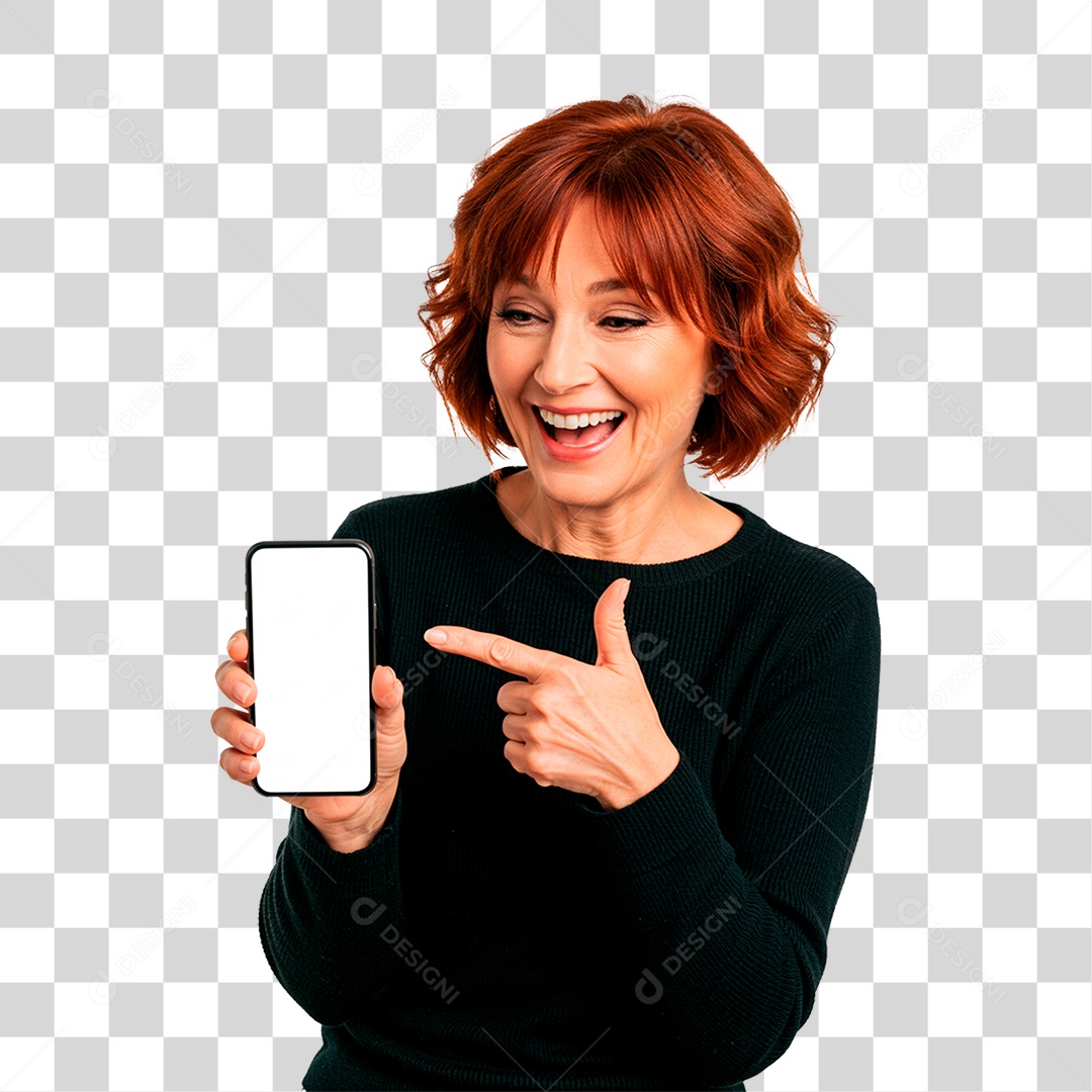 Mulher com Celular PNG Transparente