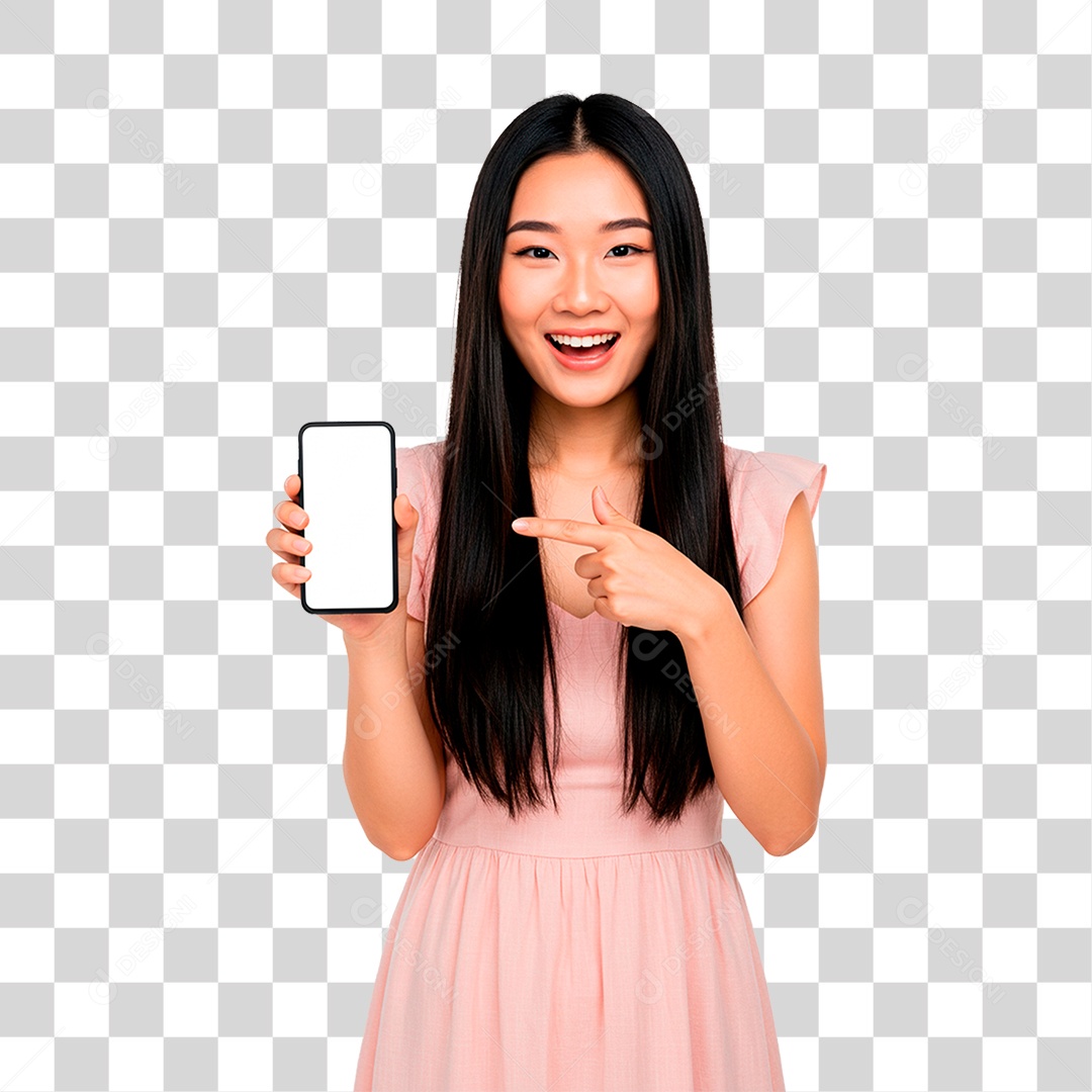 Mulher com Celular PNG Transparente