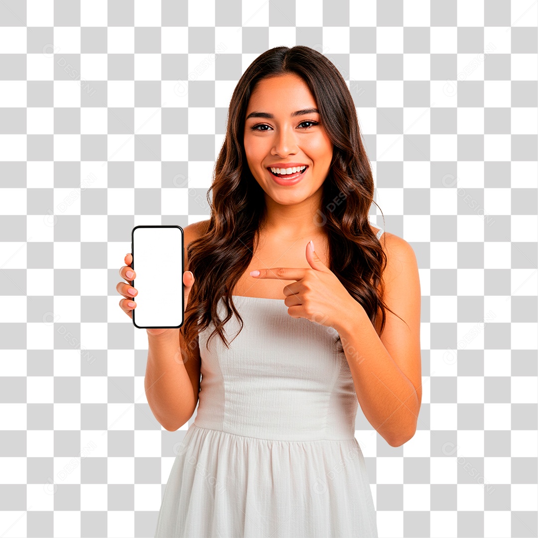 Mulher com Celular PNG Transparente