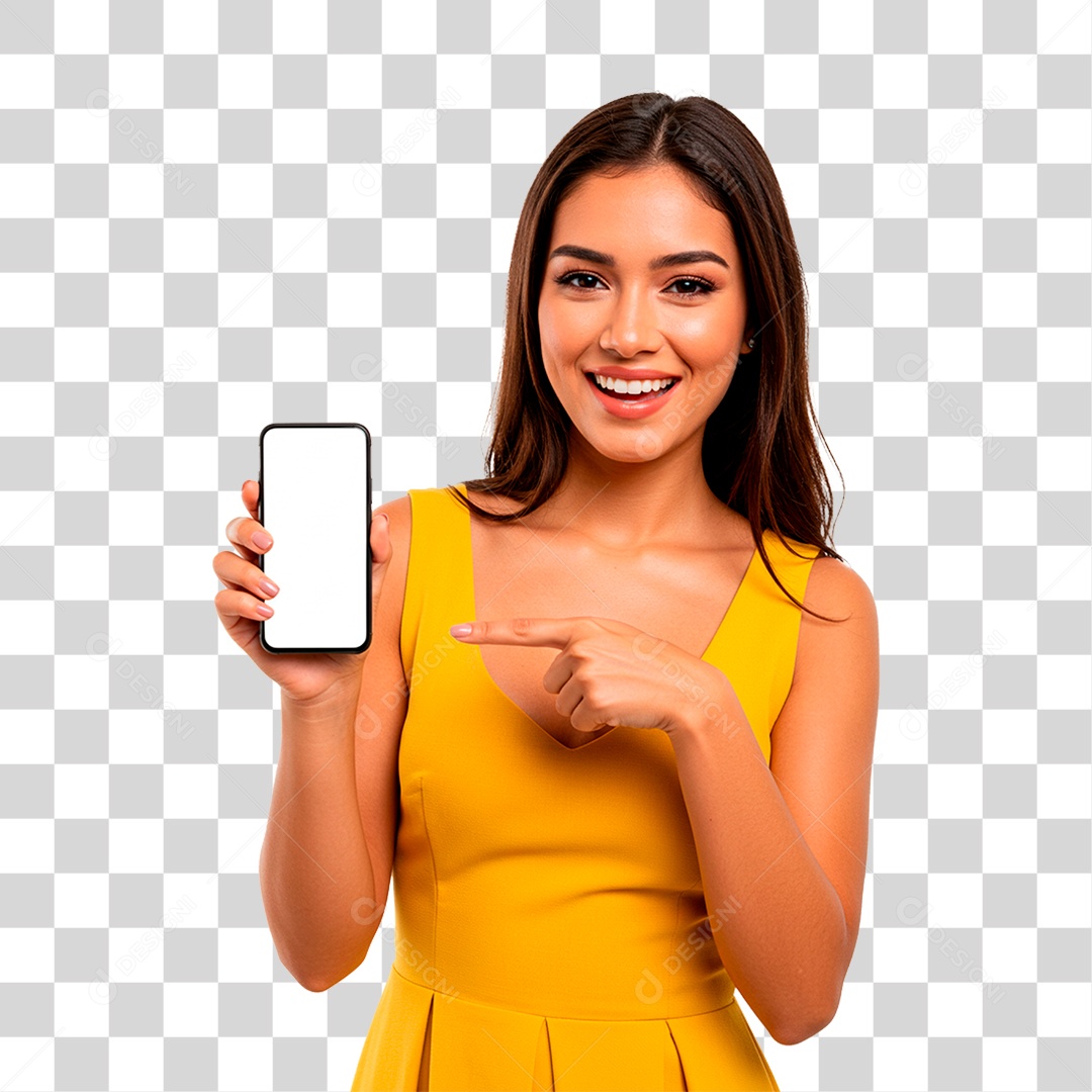 Mulher com Celular PNG Transparente