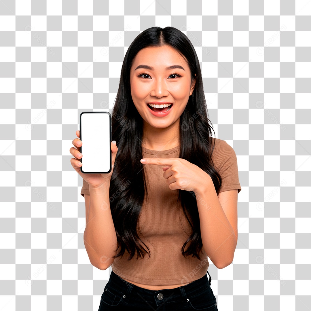 Mulher com Celular PNG Transparente