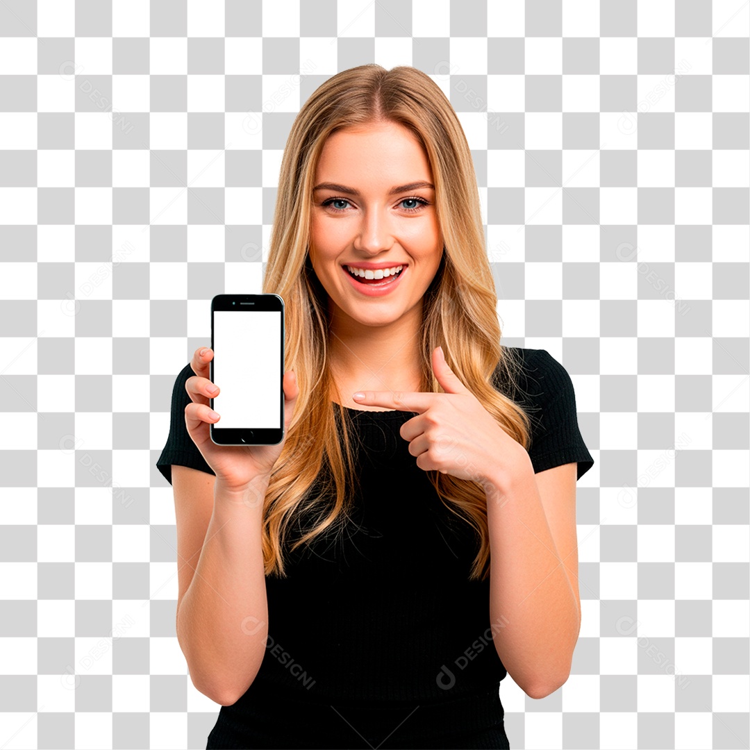 Mulher com Celular PNG Transparente