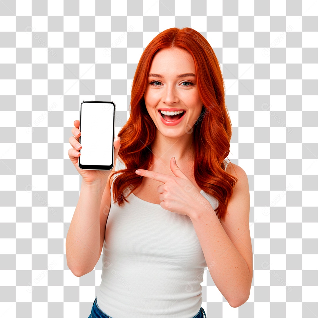 Mulher com Celular PNG Transparente