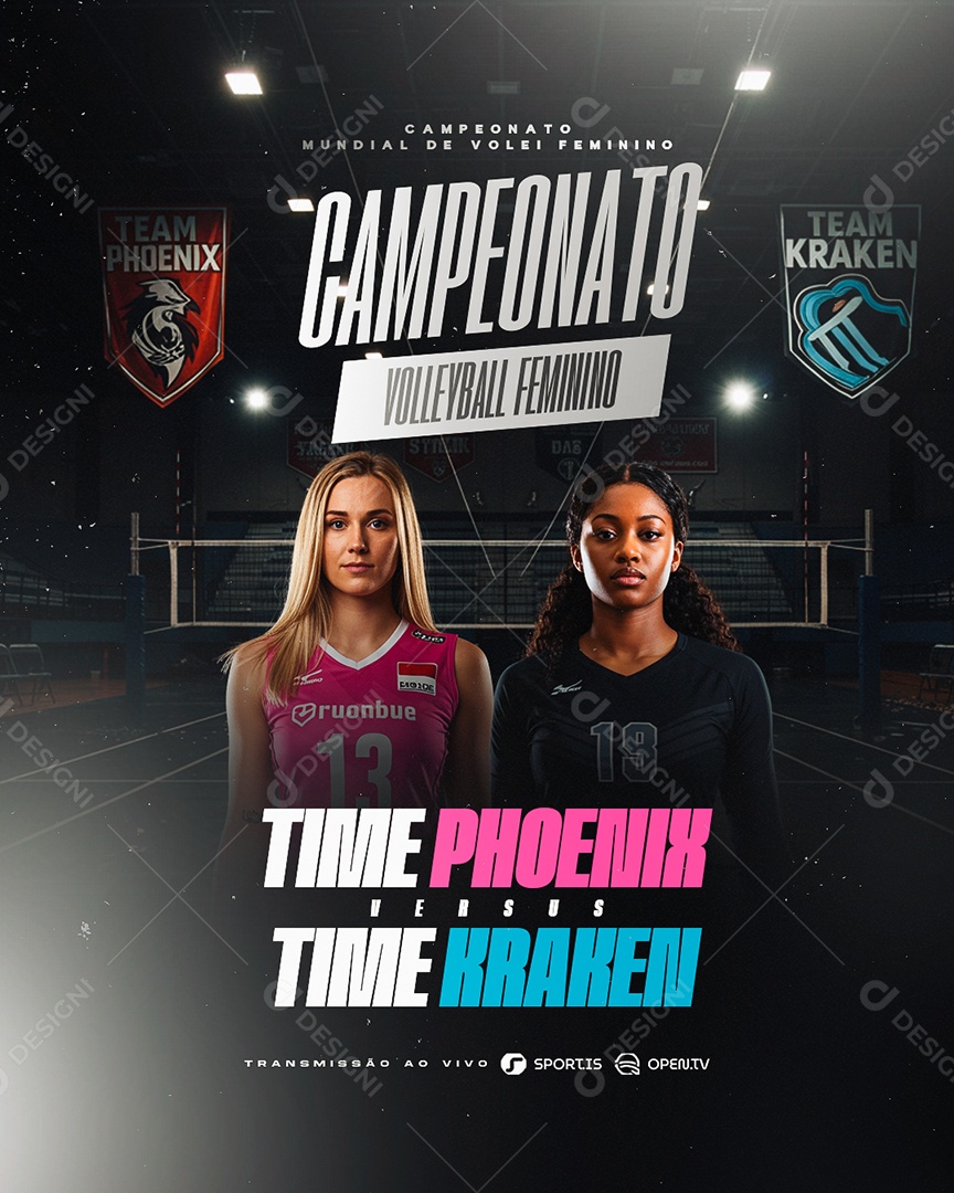 Campeonato Volleyball Feminino Social Media PSD Editável