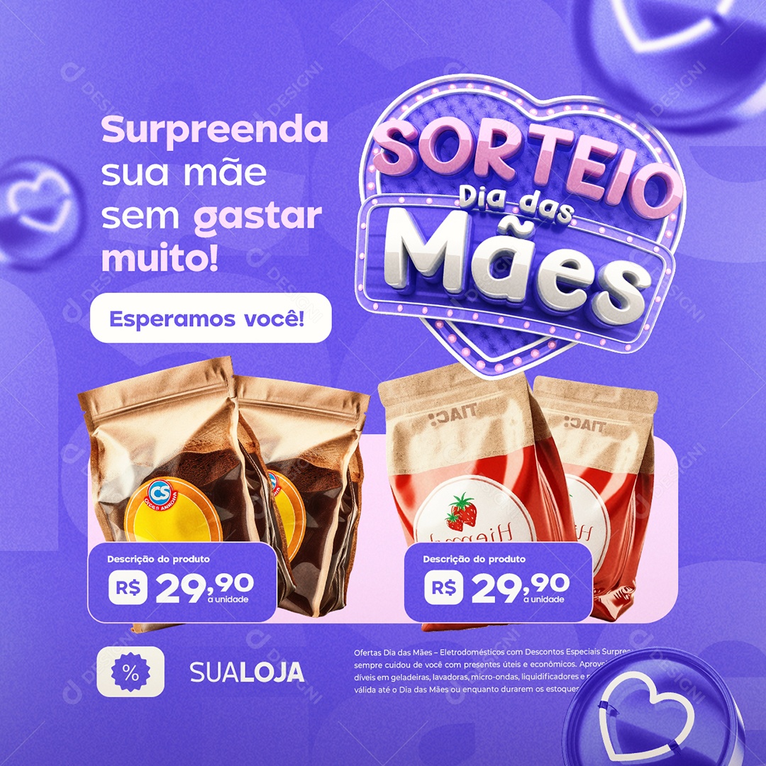 Sorteio Dia das Mães Supermercado Surpreenda sua Mãe Social Media PSD Editável