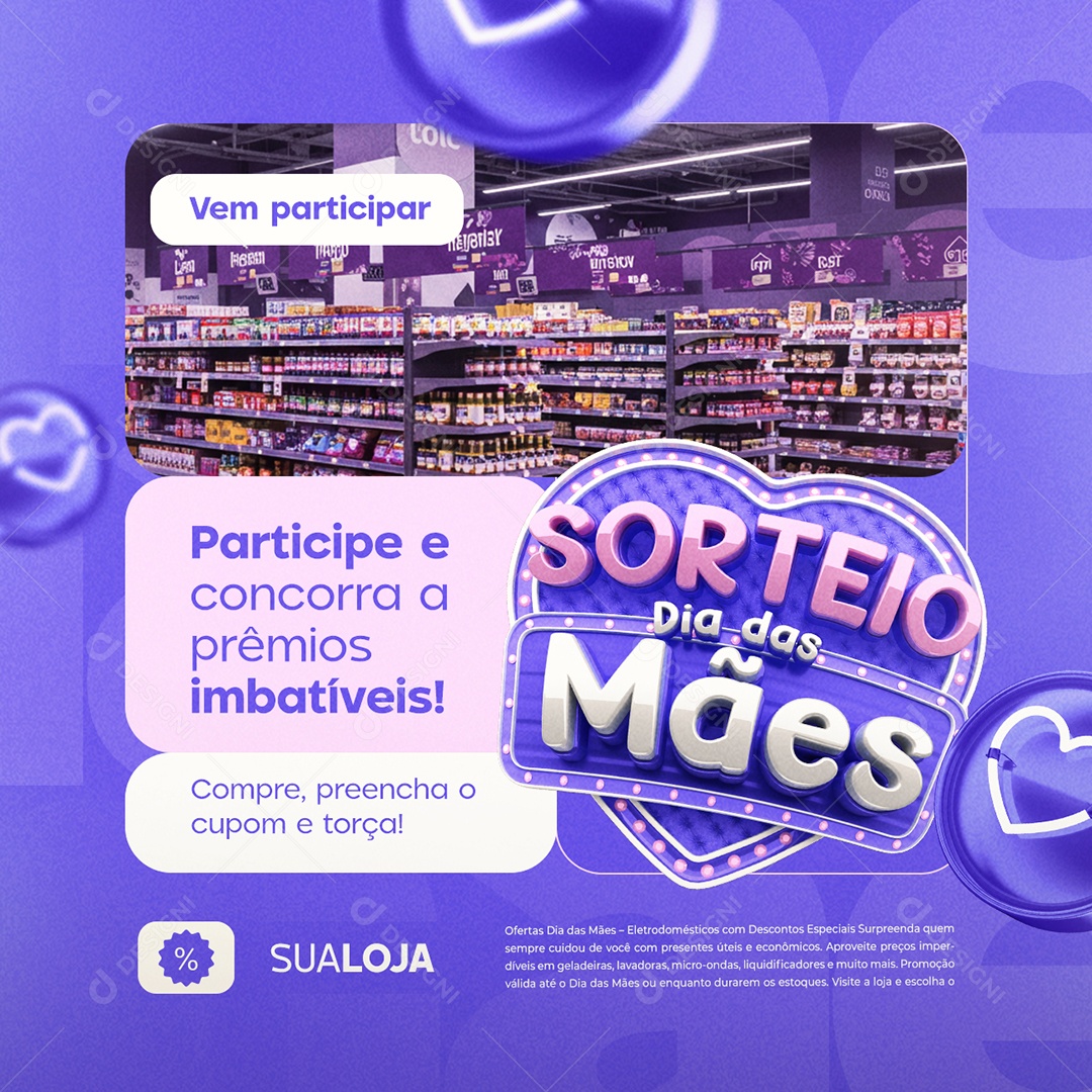 Sorteio Dia das Mães Supermercado Participe e Concorra a Prêmios Social Media PSD Editável