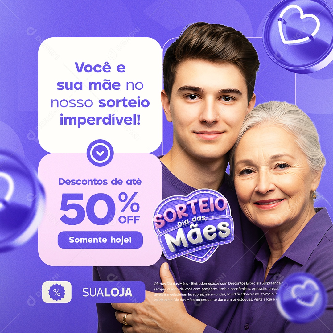 Sorteio Dia das Mães Supermercado Descontos Social Media PSD Editável
