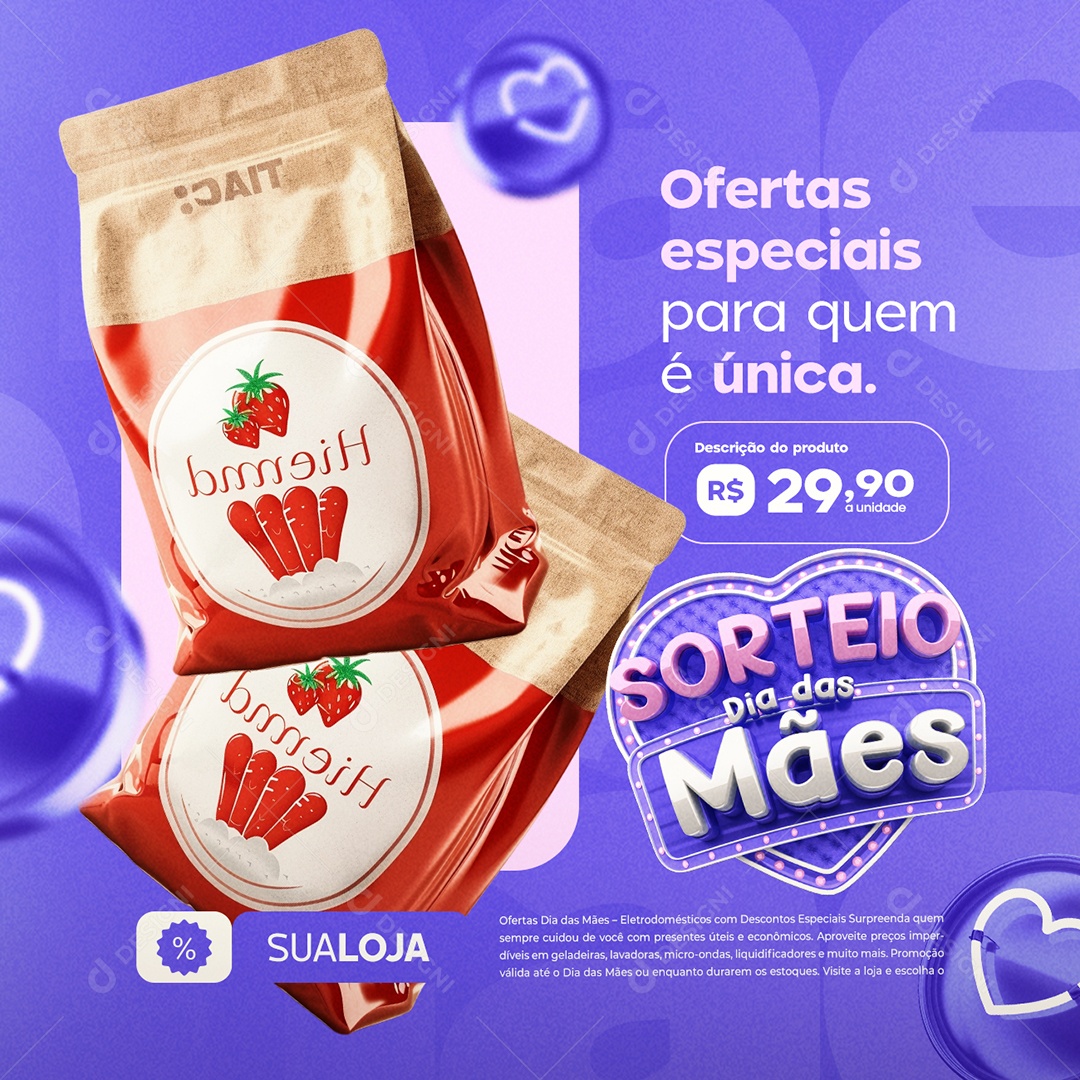 Sorteio Dia das Mães Supermercado Ofertas Especiais Social Media PSD Editável