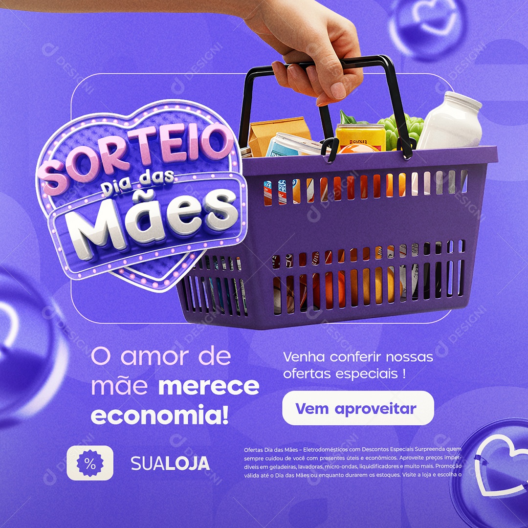 Sorteio Dia das Mães Supermercado Economia Social Media PSD Editável