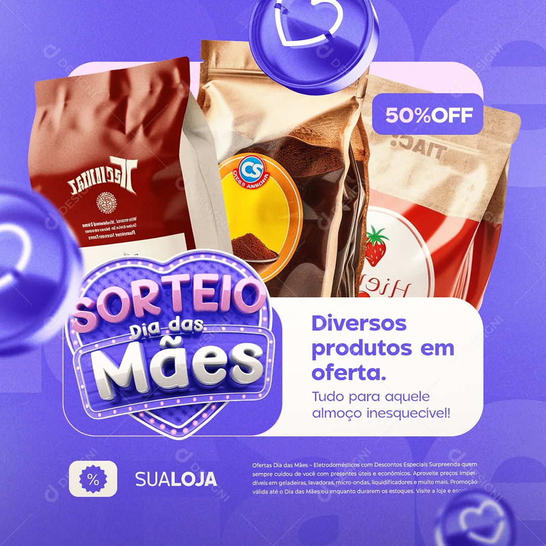 Sorteio Dia das Mães Supermercado Diversos Produtos Social Media PSD Editável