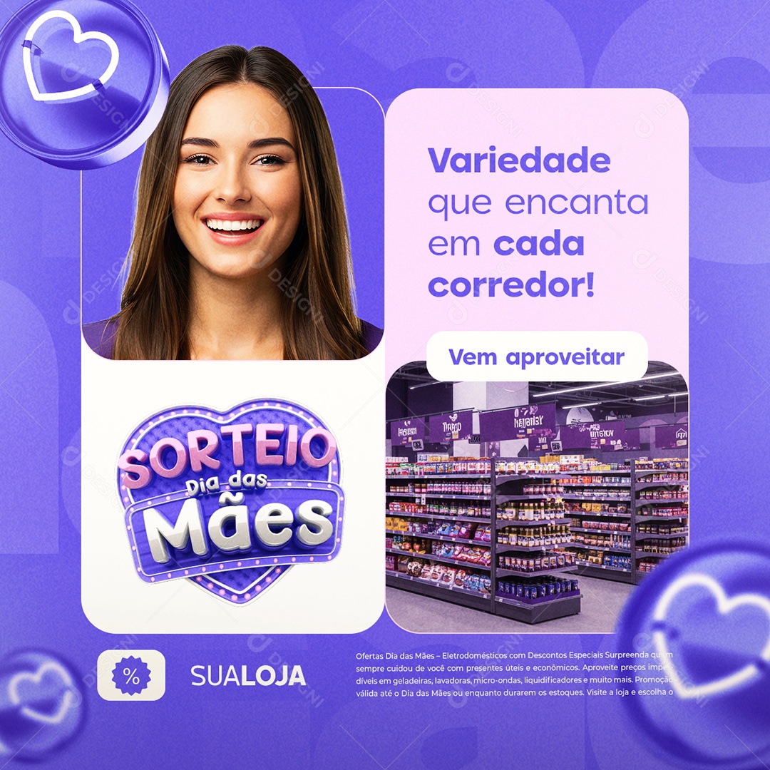 Sorteio Dia das Mães Supermercado Variedade Social Media PSD Editável