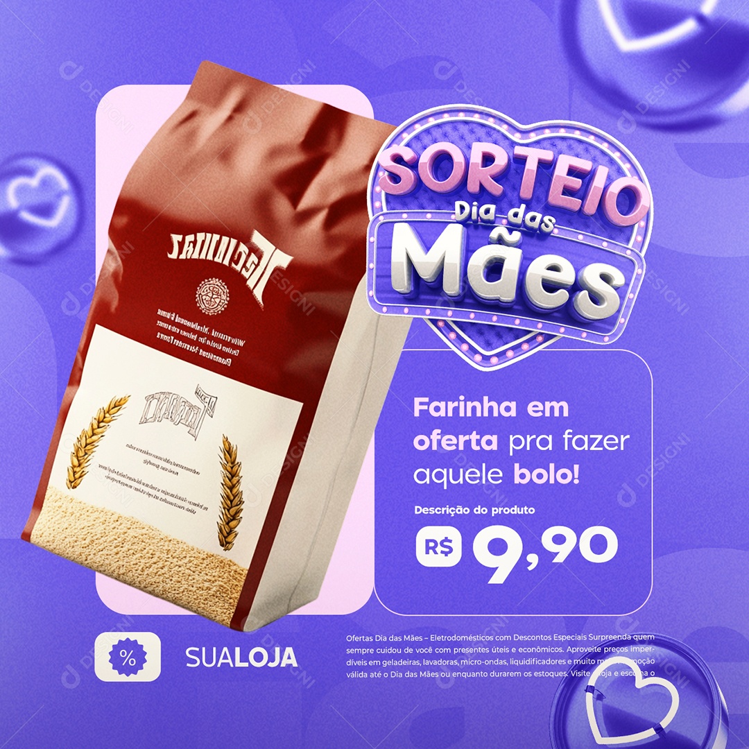 Sorteio Dia das Mães Supermercado Farinha em Oferta Social Media PSD Editável