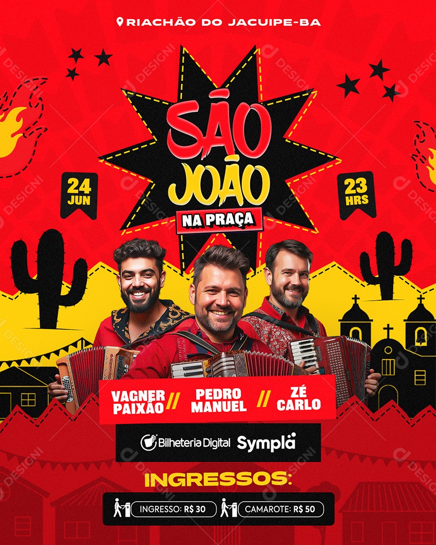 Flyer São João Na Praça Social Media Feed PSD Editável