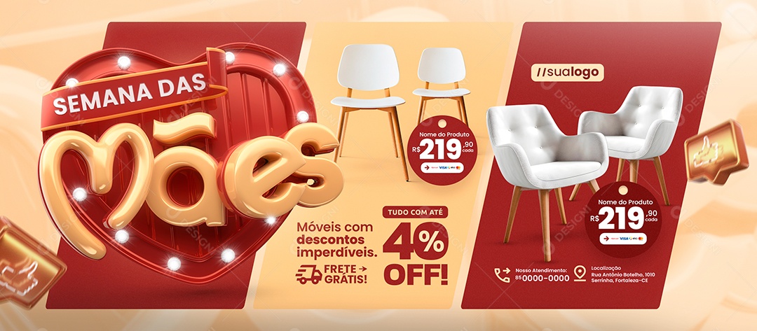 Banner Semana das Mães Loja de Móveis Cadeira Social Media PSD Editável