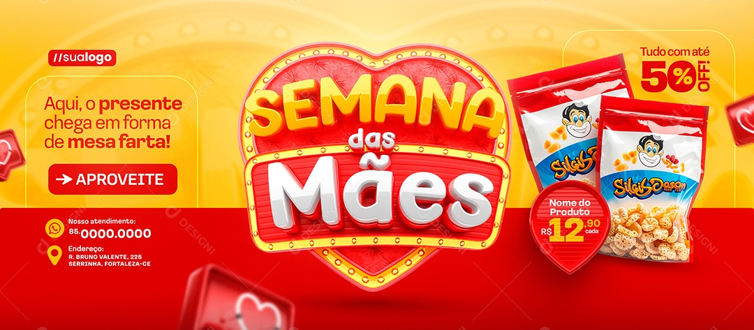 Banner Semana das Mães Supermercado Tudo com Até 50% Off Social Media PSD Editável